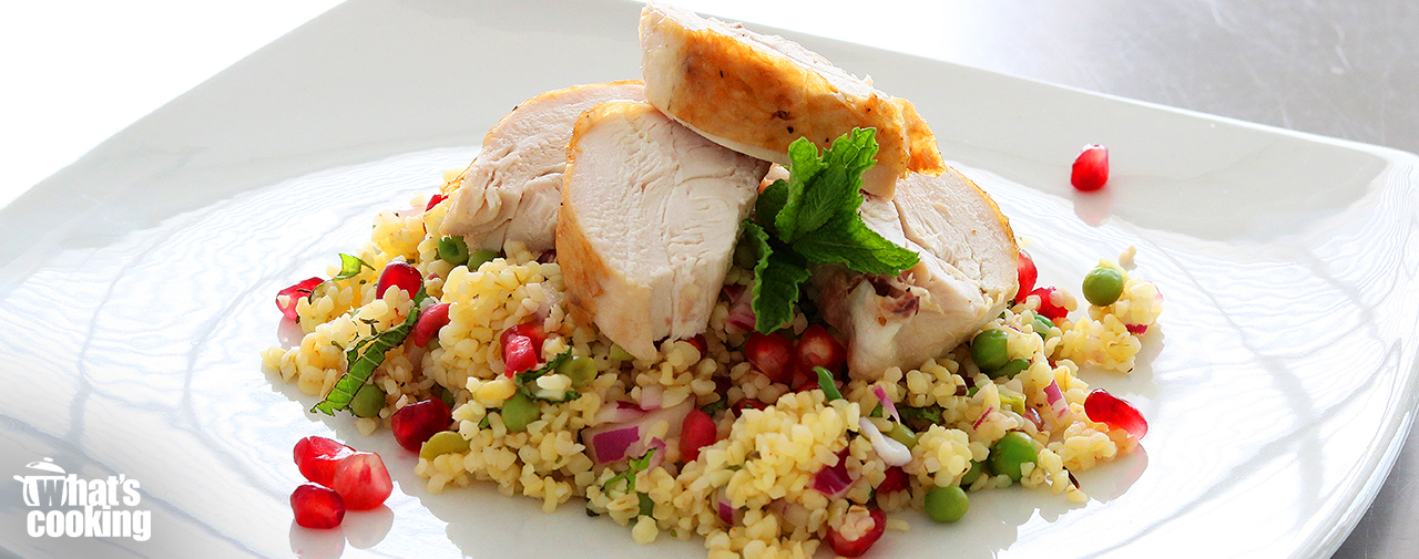 Festive Bulgur wheat salad served with Roast Chicken